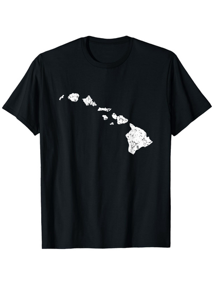 Men's Graphic T-Shirt Minimal Black Shirt With White Hawaii Island Silhouette Map