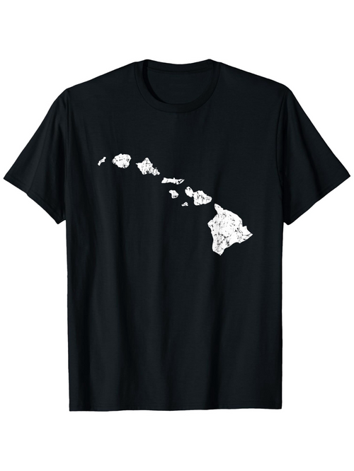 Men's Graphic T-Shirt Minimal Black Shirt With White Hawaii Island Silhouette Map