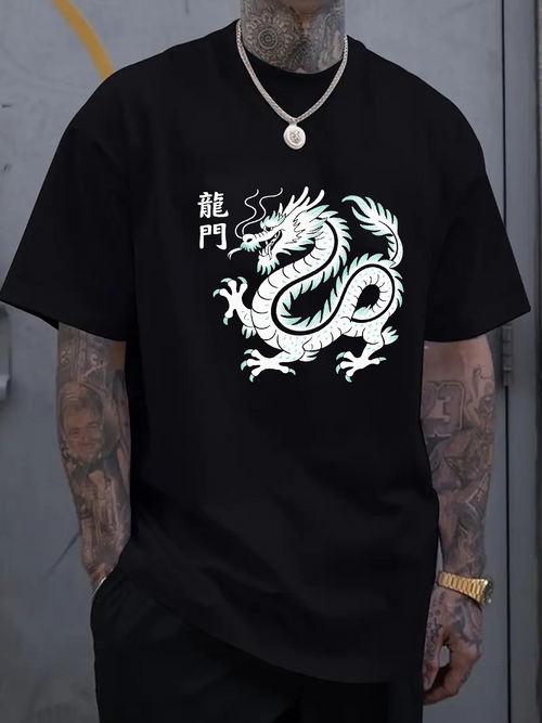 Men's Graphic T-Shirt Fiery White Scales And Curved Claws Roaring Chinese Dragon