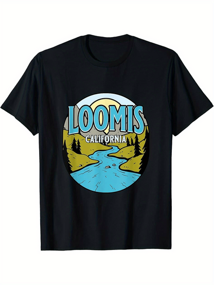 Men's Graphic T-Shirt Loomis California Sunset River Landscape With Flowing Water
