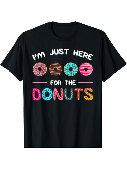 Men's Graphic T-Shirt Im Just Here For The Colorful Sprinkled Frosted Donuts Under Playful Letters Donut