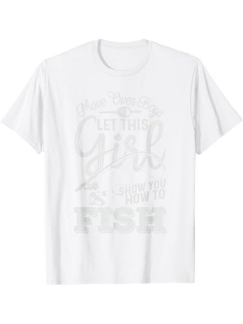 Men's Graphic T-Shirt Let This Girl Show You How To Fish Playful Scripted Letters And Fishing Rod On White T Shirt