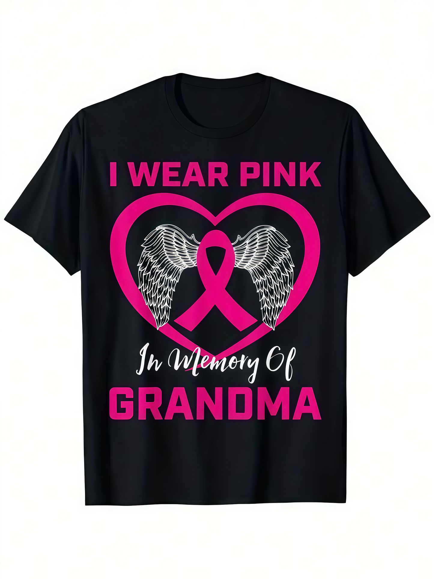 Men's Graphic T-Shirt I Wear Pink In Memory Of Grandma Ribbon Heart With Angel Wings