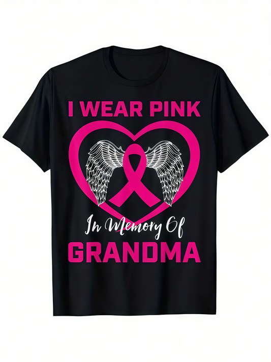 Men's Graphic T-Shirt I Wear Pink In Memory Of Grandma Ribbon Heart With Angel Wings