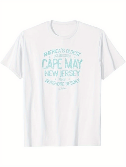 Men's Graphic T-Shirt Cape May New Jersey Retro Letter Graphic With Vintage Washed Effect Text