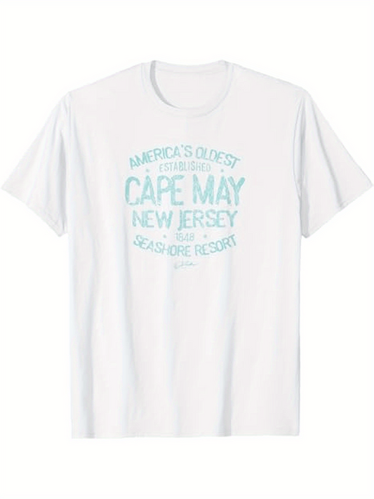 Men's Graphic T-Shirt Cape May New Jersey Retro Letter Graphic With Vintage Washed Effect Text