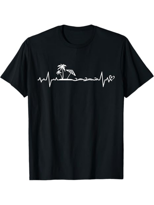 Men's Graphic T-Shirt Wave Pulse With Palm Trees And Beach Relaxation Scene