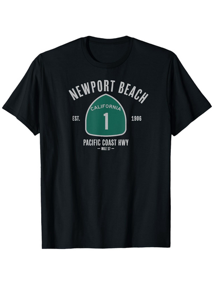 Men's Graphic T-Shirt Newport Beach Pacific Coast Highway Green Road Sign With Typography