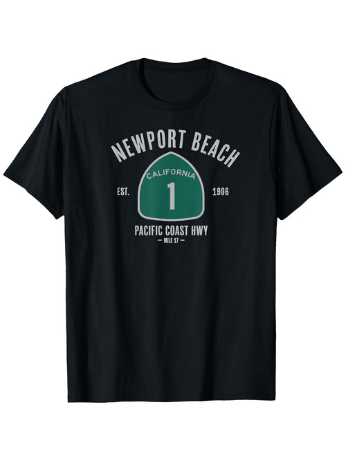 Men's Graphic T-Shirt Newport Beach Pacific Coast Highway Green Road Sign With Typography