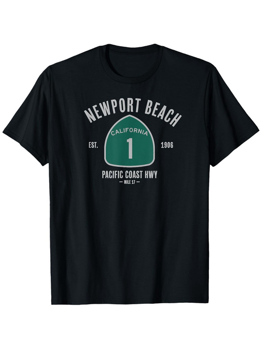 Men's Graphic T-Shirt Newport Beach Pacific Coast Highway Green Road Sign With Typography