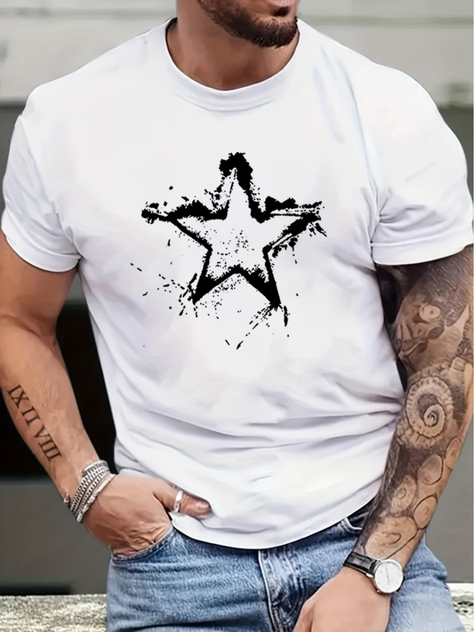 Men's Graphic T-Shirt Splattered Ink Black Outline Distressed Artistic Star