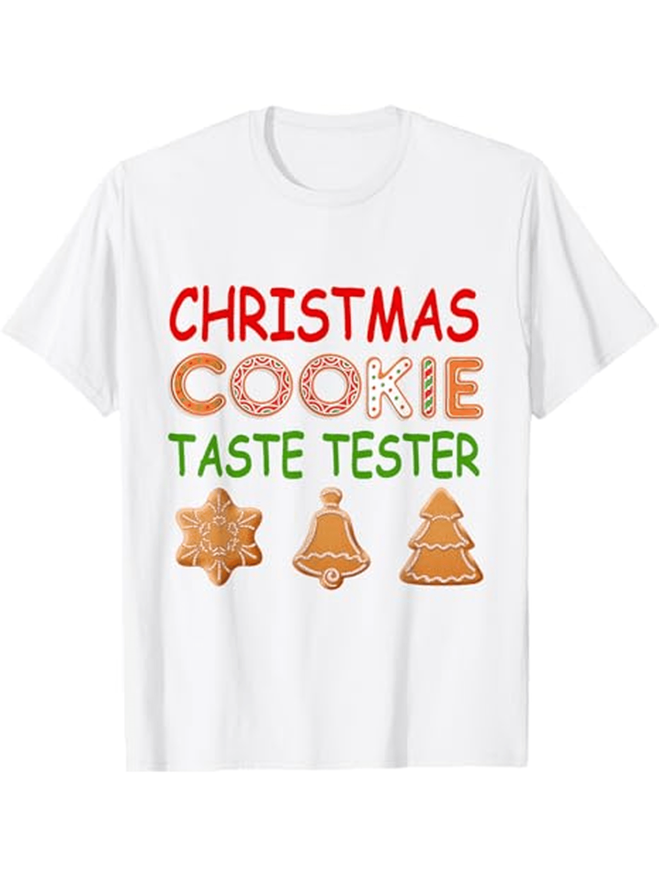 Men's Graphic T-Shirt Christmas Cookie Taste Tester With Gingerbread Shapes On White Shirt