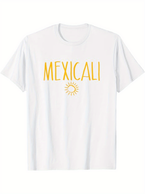 Men's Graphic T-Shirt Mexicali Tall Yellow Letters With Hand Drawn Sunburst Motif T Shirt
