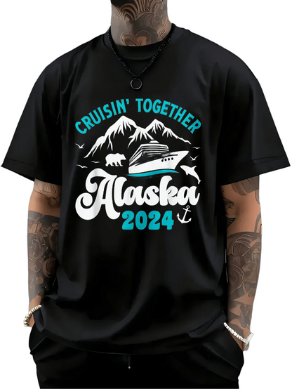 Men's Graphic T-Shirt Cruisin Together Snowy Mountains And Large Cruise Ship Alaska