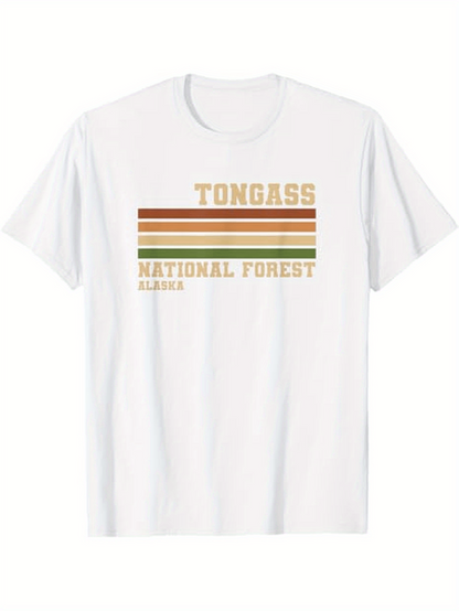 Men's Graphic T-Shirt Tongass National Forest Retro Colored Stripes Under Faded Letters T Shirt