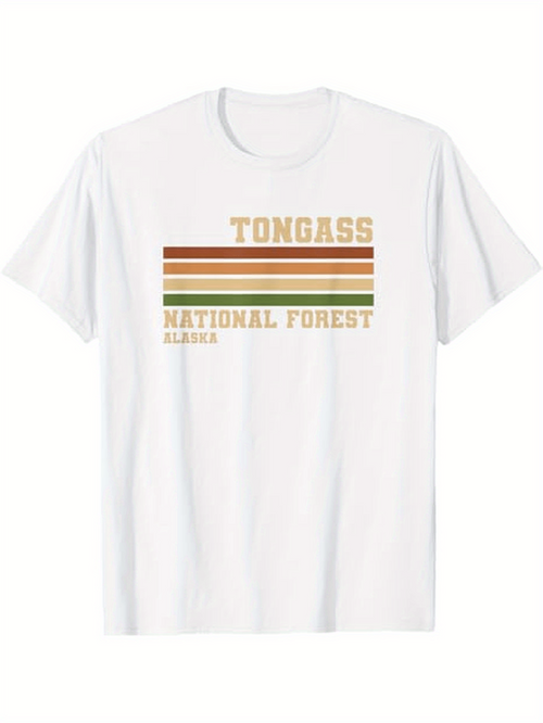 Men's Graphic T-Shirt Tongass National Forest Retro Colored Stripes Under Faded Letters T Shirt