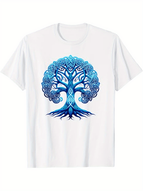 Men's Graphic T-Shirt Intricate Blue Swirling Patterns Flowing On Ancient Mystic Tree