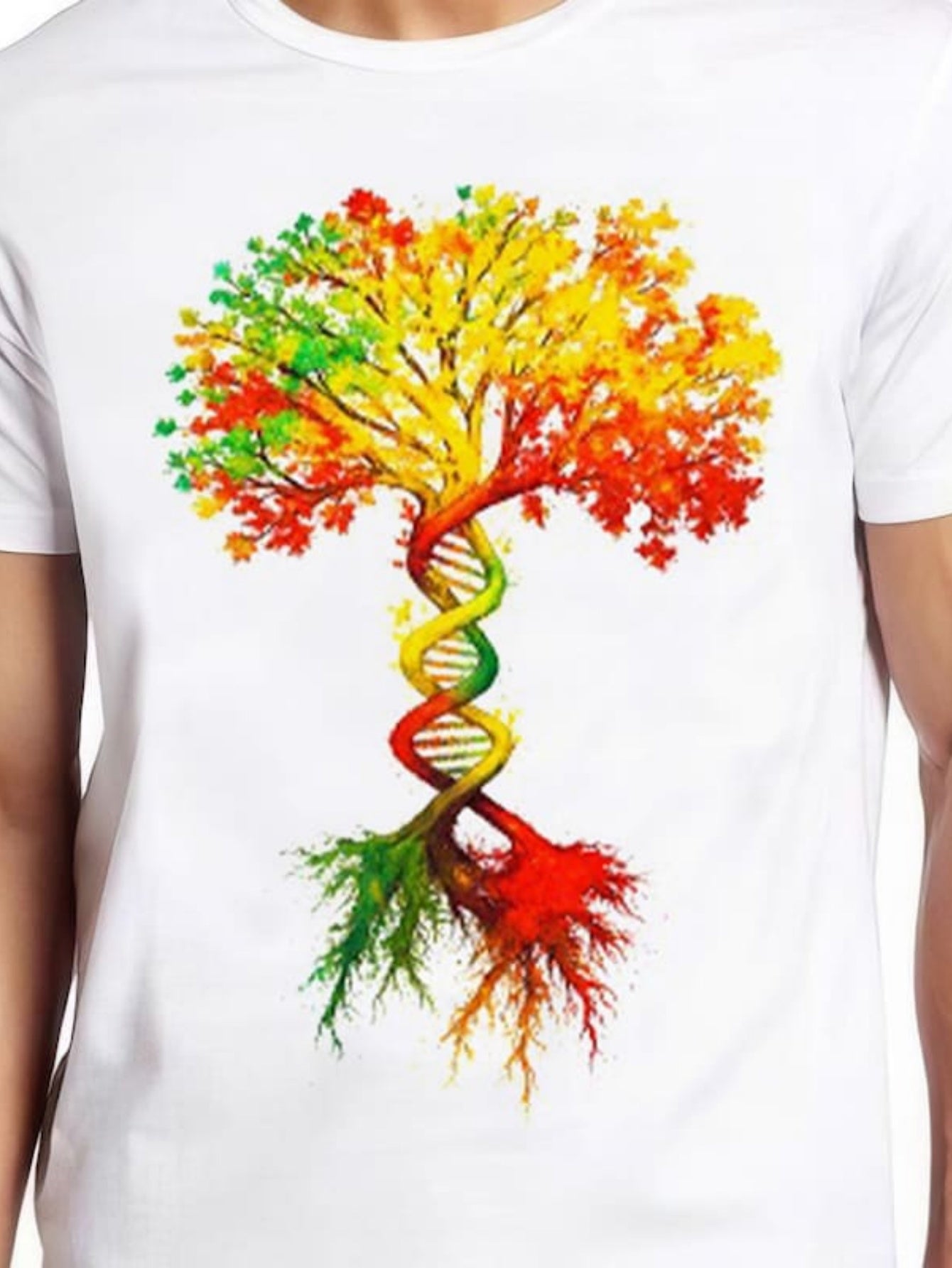 Men's Graphic T-Shirt Colorful Branches And Vibrant Roots Forming A DNA Tree