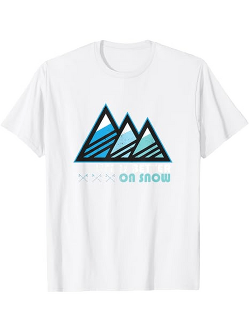 Men's Graphic T-Shirt Abstract Blue Lines With Geometric Shapes On Snowy Mountains