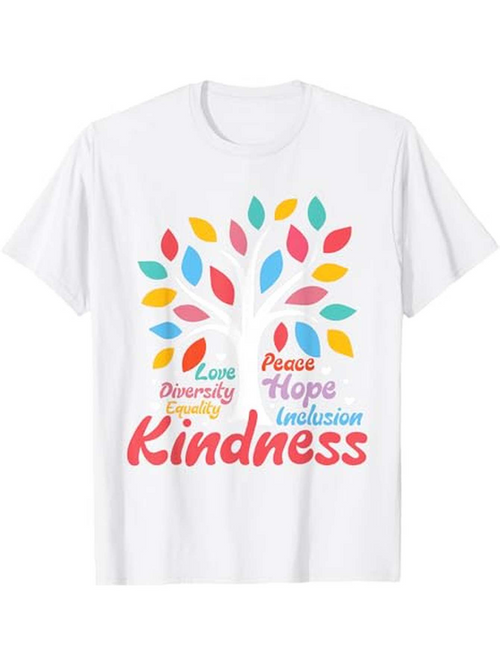 Men's Graphic T-Shirt Love Diversity Peace Hope Kindness Colorful Leaves Around Tree