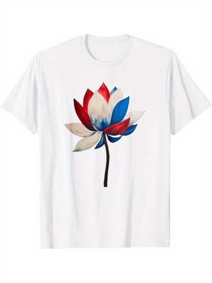 Men's Graphic T-Shirt Delicate Brush Strokes With Red And Blue Lotus Flower