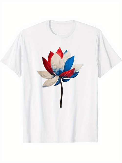 Men's Graphic T-Shirt Delicate Brush Strokes With Red And Blue Lotus Flower