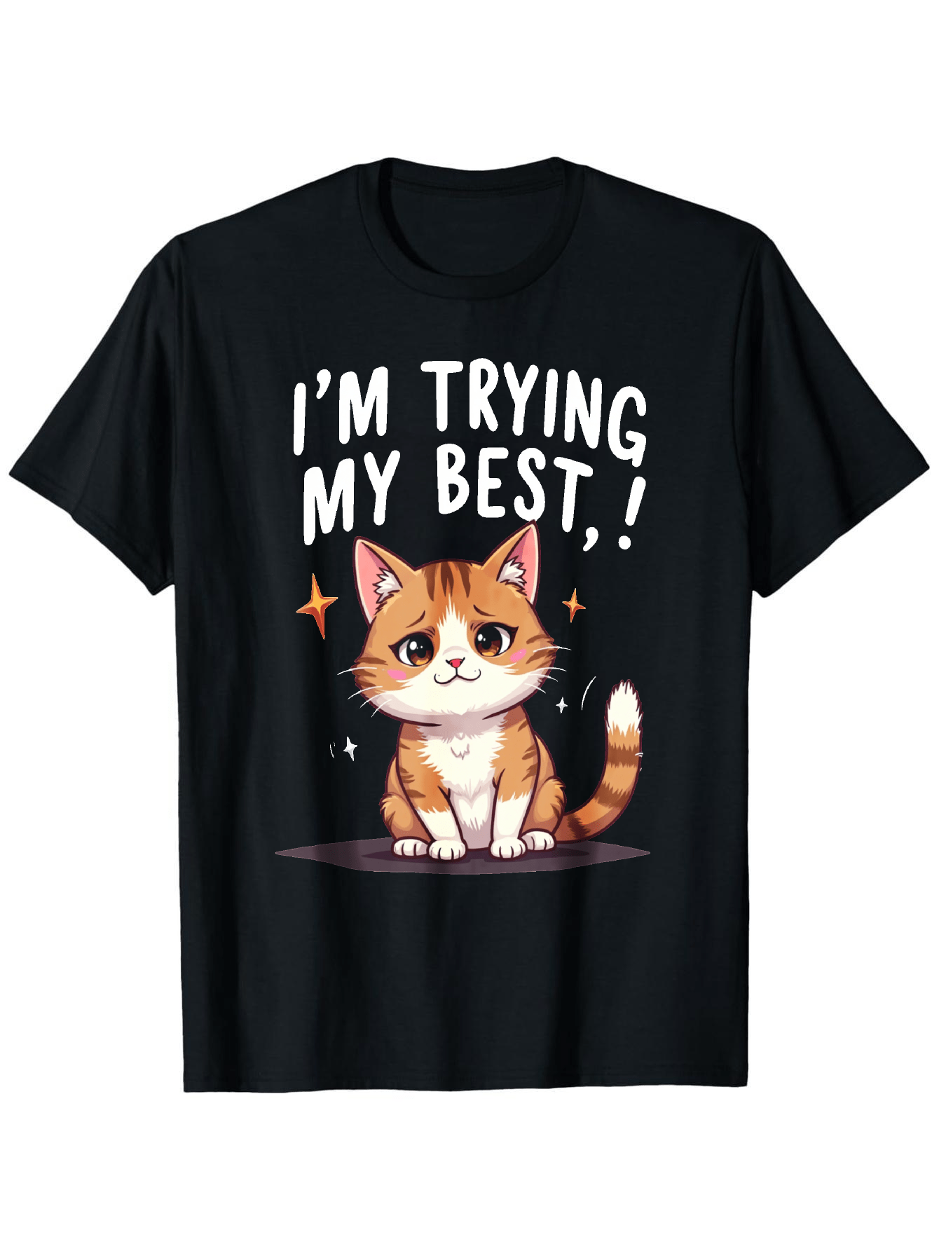 Men's Graphic T-Shirt Im Trying My Best Cute Orange Cat Sitting With Twinkling Stars Illustration Cat