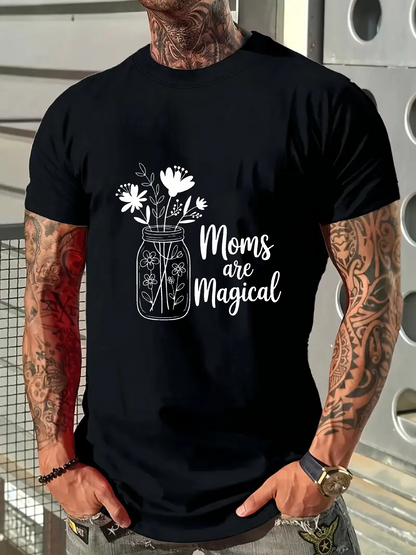 Men's Graphic T-Shirt Moms Are Magical Daisies Blooming In Glass Jar Surrounded By Leaves