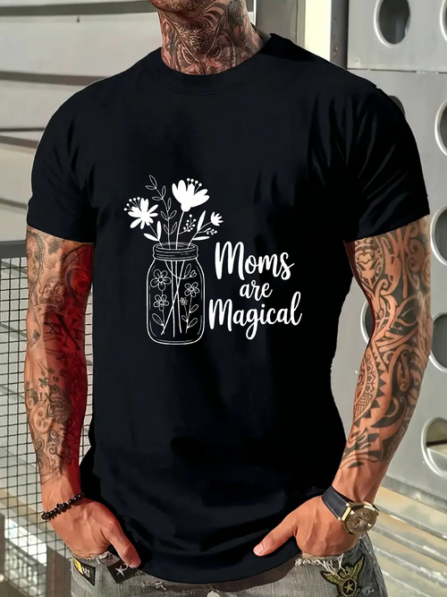 Men's Graphic T-Shirt Moms Are Magical Daisies Blooming In Glass Jar Surrounded By Leaves