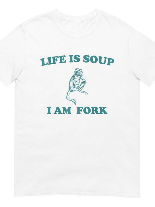 Men's Graphic T-Shirt Life Is Soup I Am Fork Contemplative Frog With Witty Playful Text Design