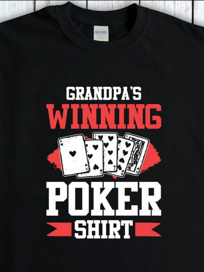 Men's Graphic T-Shirt Grandpas Winning Poker Shirt With Playing Cards Illustrating Winning Hand