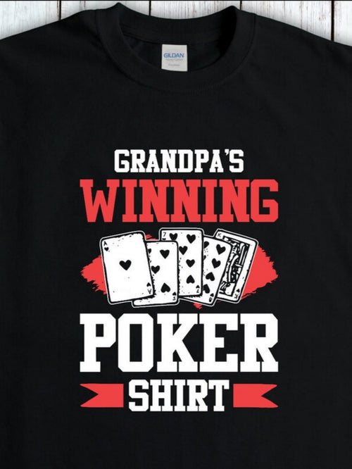 Men's Graphic T-Shirt Grandpas Winning Poker Shirt With Playing Cards Illustrating Winning Hand