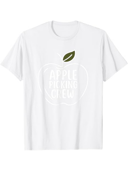 Men's Graphic T-Shirt Apple Picking Crew Simple Outline With Leaf And White Apple