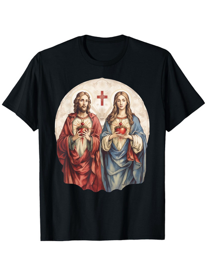 Men's Graphic T-Shirt Sacred Iconic Figures With Halos Cross And Radiant Hearts