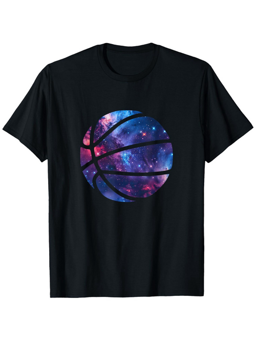 Men's Graphic T-Shirt Colorful Galactic Skies Reflected In A Shining Basketball