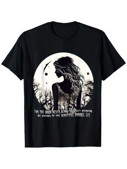 Men's Graphic T-Shirt Full Moon Night With Silhouette Trees And Dreamy Girl