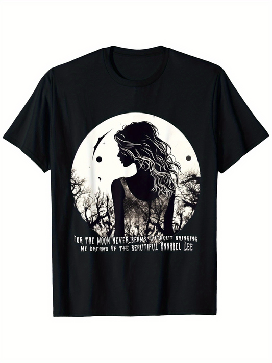 Men's Graphic T-Shirt Full Moon Night With Silhouette Trees And Dreamy Girl