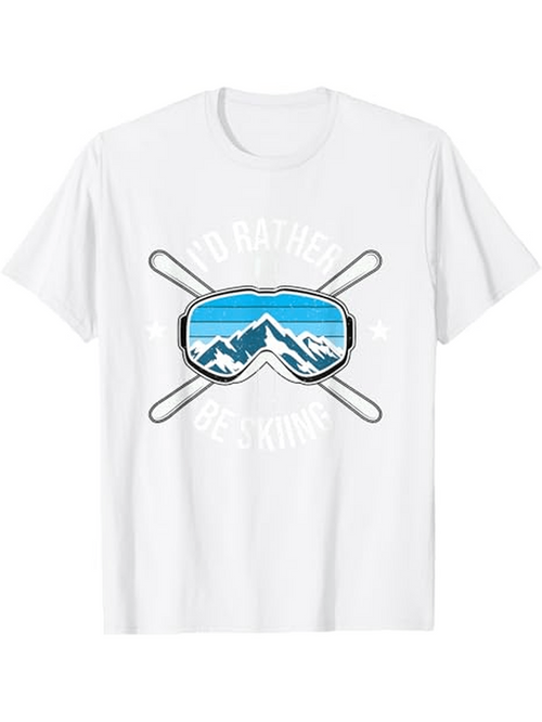 Men's Graphic T-Shirt I Would Rather Be Skiing Snowy Mountains With Blue Sky And Goggles
