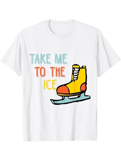 Men's Graphic T-Shirt Take Me To The Ice With Yellow Boot Skating On White Tee