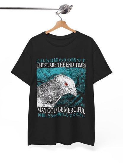 Men's Graphic T-Shirt These Are The End Times May God Be Merciful Glitch Art With Distorted Abstract Pigeon Head