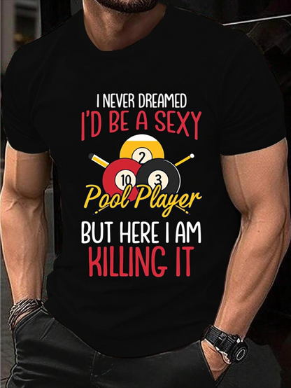 Men's Graphic T-Shirt Sexy Pool Player With Bold Numbered Billiard Balls Design