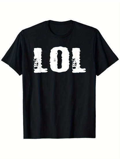 Men's Graphic T-Shirt LOL Distressed White Bold Letters Across Chest
