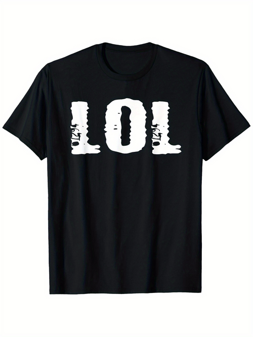 Men's Graphic T-Shirt LOL Distressed White Bold Letters Across Chest