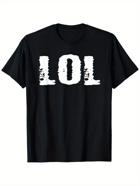 Men's Graphic T-Shirt LOL Distressed White Bold Letters Across Chest