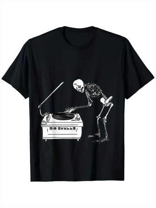 Men's Graphic T-Shirt Vintage Style Dancing Skeleton Playing Retro Music On Turntable