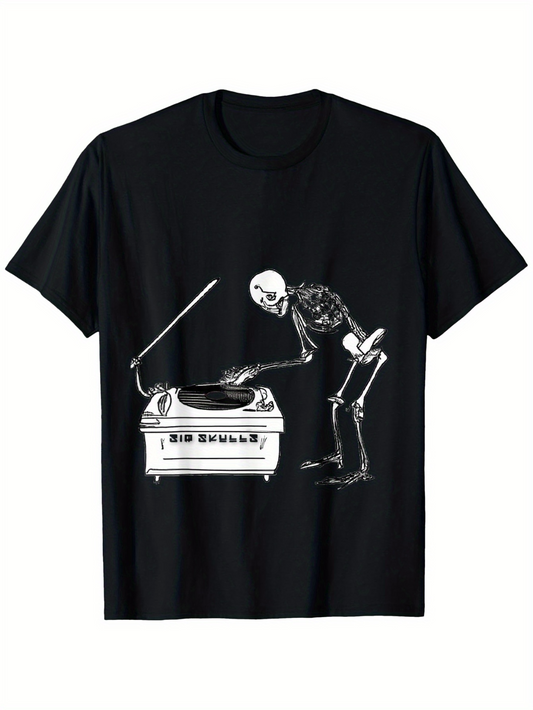 Men's Graphic T-Shirt Vintage Style Dancing Skeleton Playing Retro Music On Turntable