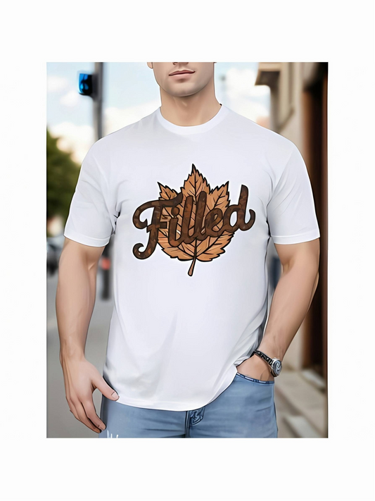 Men's Graphic T-Shirt Filled Autumn Leaf Illustration Overlapping Artistic Script Leaf