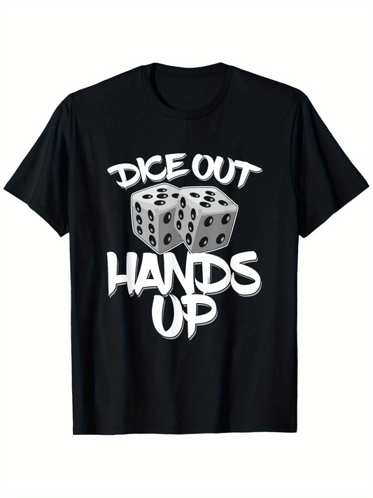 Men's Graphic T-Shirt Dice Out Hands Up Graffiti Print Dice Among Bold Stylized Text