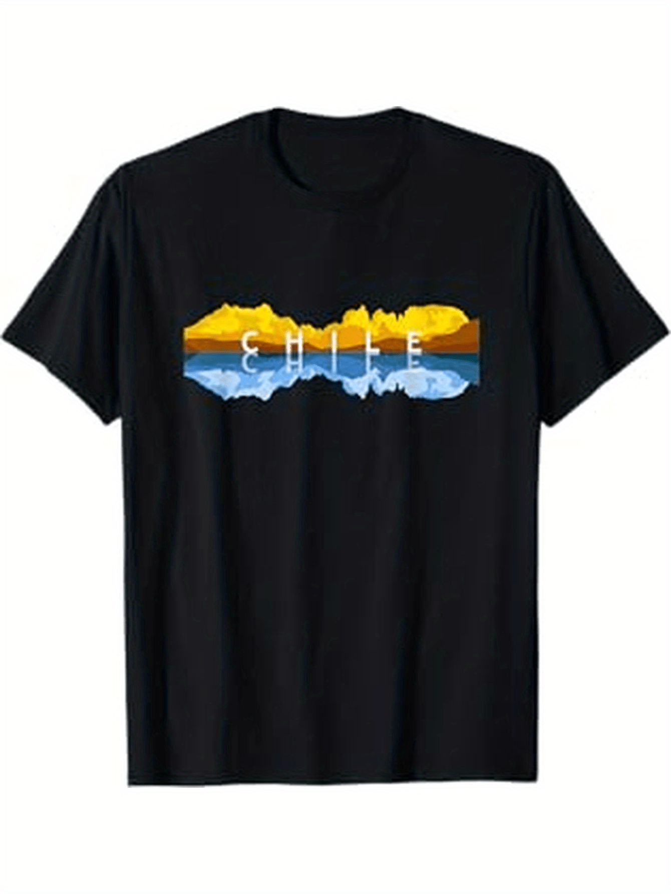 Men's Graphic T-Shirt Chile Reflected Mountains With Dramatic Sunrise Sky And Blue Lake