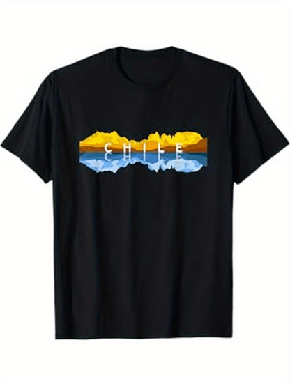 Men's Graphic T-Shirt Chile Reflected Mountains With Dramatic Sunrise Sky And Blue Lake